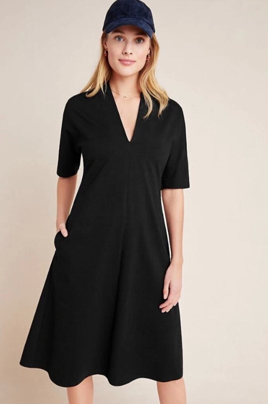 Anthropologie Velvet by Graham & Spencer Allura Dress S Black Cotton Midi